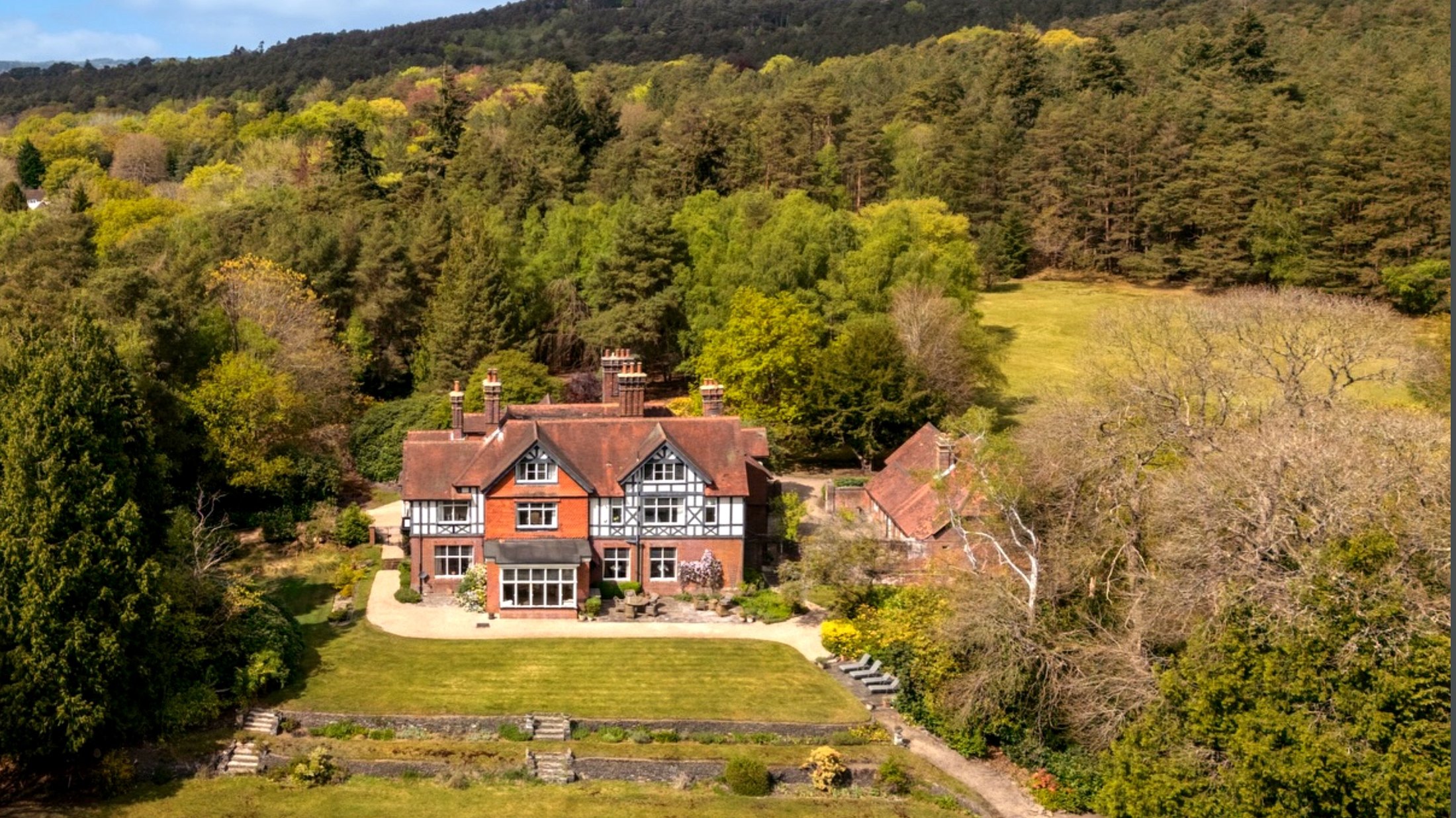 Monks Hill House and estate from the air